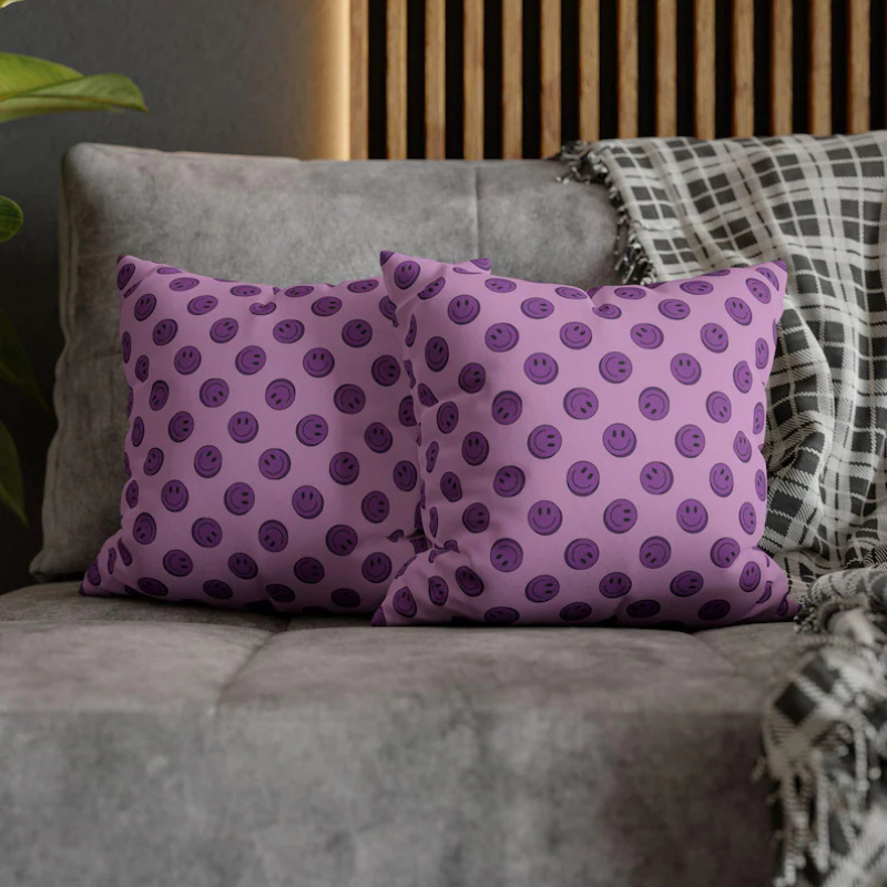 Home Decor Emoji - VIKAMA ปลอกหมอนอิงสีม่วงสไตล์มินิมอลลิสต์อีโมจิปลอกหมอนโซฟาตกแต่งบ้านห้องนอนรถยนต์
