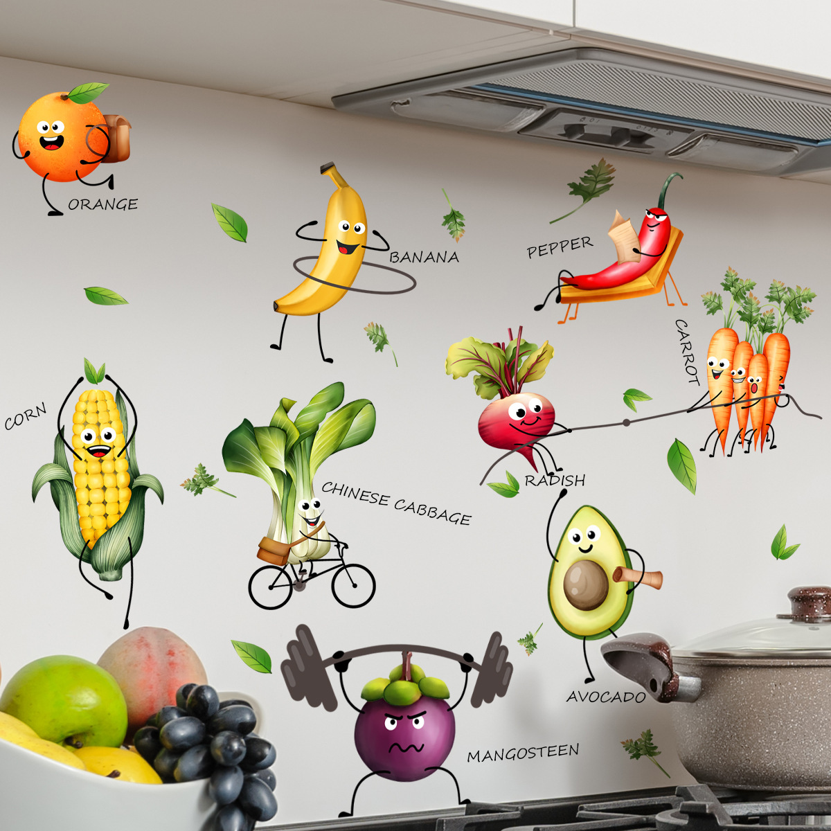 Home Decor Emoji - การ์ตูน Emoji ผลไม้สติ๊กเกอร์ติดผนังพื้นหลังตกแต่งบ้านสติ๊กเกอร์ติดผนัง Self-กาว