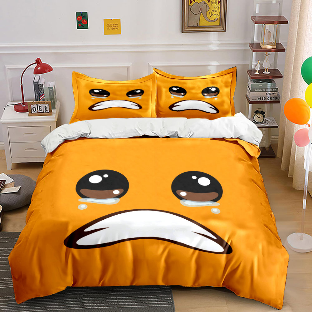 Home Decor Emoji - ชุดเครื่องนอนลายอีโมจิหน้าส้มน่ารักกำลังร้องไห้ 3 ชิ้น ผ้าไมโครไฟเบอร์เนื้อนุ่ม พร้อมปลอกผ้านวมและปลอกหมอน สำหรับเด็กและวัยรุ่น
