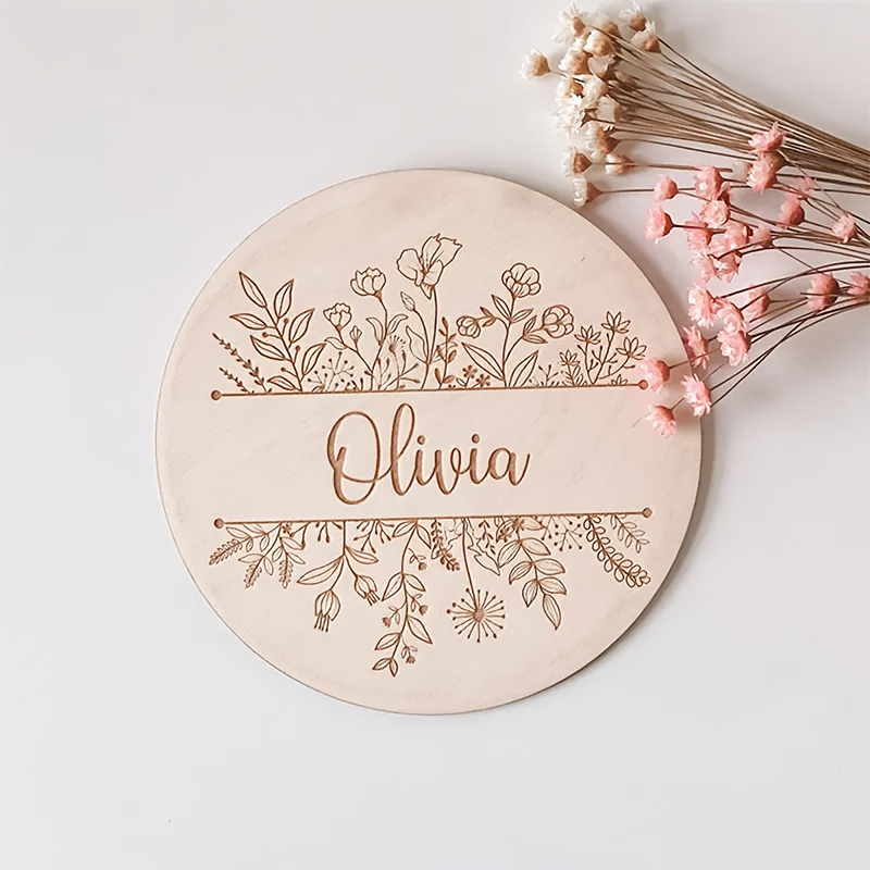 Home Decor Rustic - ป้ายชื่อสลักลายดอกไม้แบบส่วนตัว, ป้ายไม้ทรงกลมแบบกำหนดเอง, ของตกแต่งผนังบ้าน, ของขวัญที่มีความหมาย