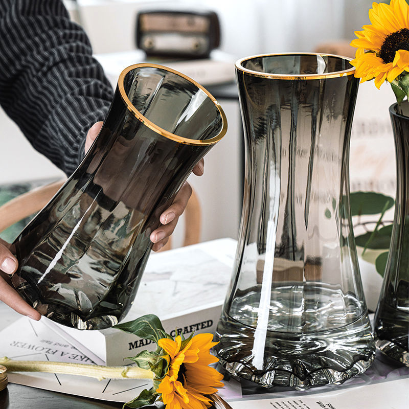 Glass Vase Nordic - หรูหราทองมือวาดความคิดสร้างสรรค์ที่เรียบง่ายแจกันแก้วโปร่งใส,น้ำ-Grown ดอกไม้ Lily ห้องนั่งเล่น Nordic ดอกไม้