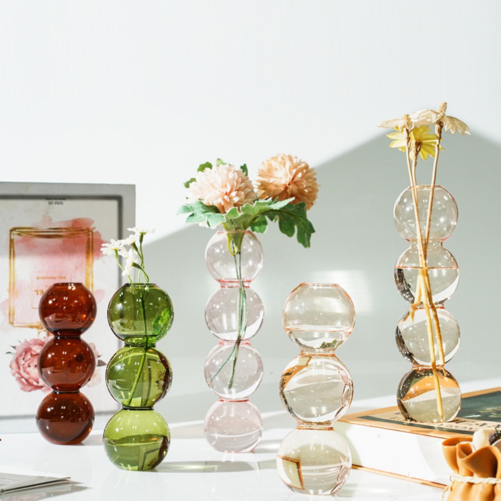Glass Vase Nordic - แจกันแก้วทรงกลมหลากสีสัน แจกันใสแบบไฮโดรโปนิกส์ ของตกแต่งห้องนั่งเล่น สไตล์นอร์ดิก โมเดิร์น ของตกแต่งบ้าน