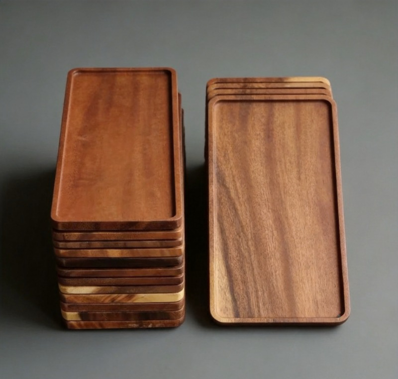 Vanity Home Decor - ถาดไม้ธรรมชาติทรงสี่เหลี่ยมสำหรับเสิร์ฟอาหาร ผลไม้ ขนม ของว่าง กาแฟ ชา