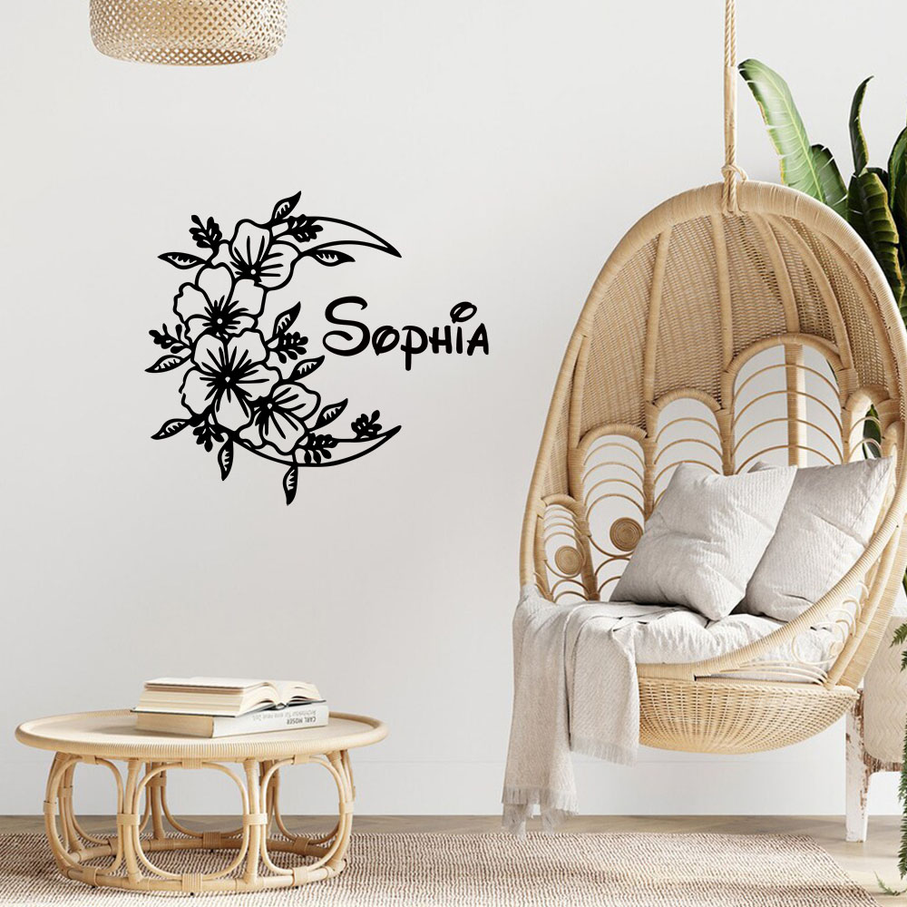 Home Decor Sticker - 1 ชิ้น สร้างสรรค์ลายดอกไม้พระจันทร์ ปรับแต่งชื่อได้ ของตกแต่งบ้าน สติ๊กเกอร์