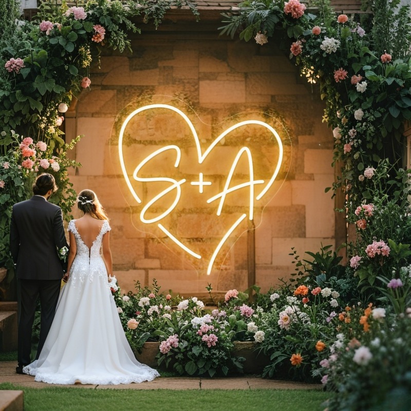 Home Decor Rustic - CUSTOM Initials หัวใจ LED Neon Sign,