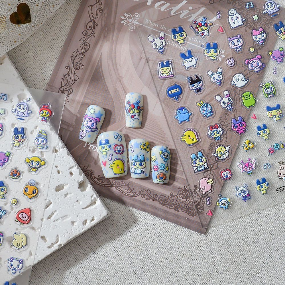 Home Decor Sticker - สติ๊กเกอร์ตกแต่งเล็บลายการ์ตูนทามาก็อตจิแบบ 3D นูน ลวดลายตัวการ์ตูน อุปกรณ์ตกแต่งเล็บสำหรับใช้ในบ้านและร้านทำเล็บ