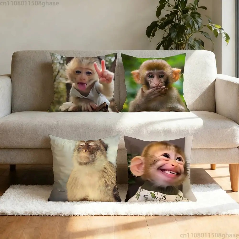 Home Decor Emoji - ปลอกหมอนลายลิงตลกน่ารัก ปลอกหมอนอิงอีโมจิลิง สำหรับโซฟาห้องนั่งเล่น ของขวัญแกล้งคน ของตกแต่งบ้าน ปลอกหมอน