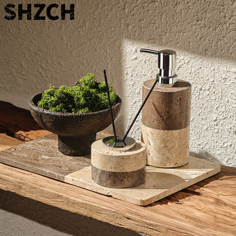 Vanity Home Decor - ชุดขวดใส่โลชั่นห้องน้ำหินอ่อน, ถาดเก็บของหินสำหรับวางบนโต๊ะเครื่องแป้ง, ขวดแก้ววินเทจตกแต่ง, ของตกแต่งบ้านสไตล์สวยงาม