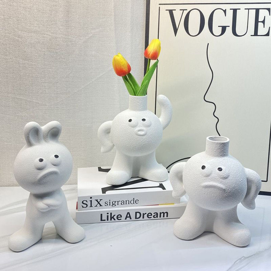 Home Decor Emoji - เซรามิคแจกันดอกไม้น่ารัก Emoji Tubular Kawaii แจกัน Room