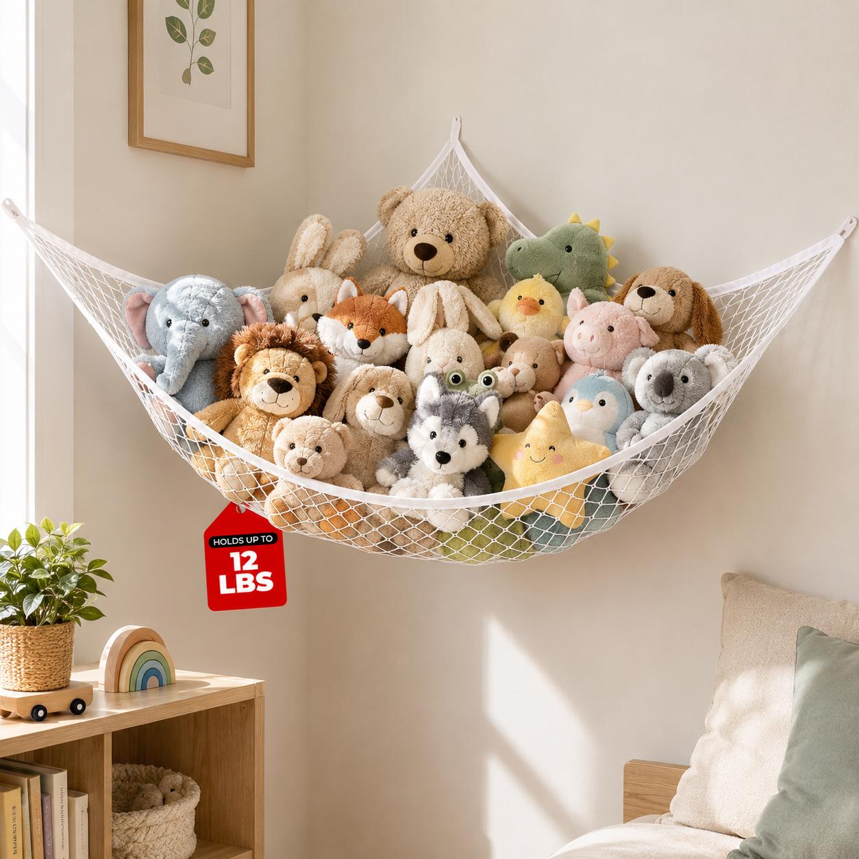 Home Decor Rustic - ตาข่ายเก็บของเล่นแบบแขวน ที่จัดเก็บตุ๊กตาและของเล่นขนาดใหญ่ ประหยัดพื้นที่ ติดตั้งง่าย ตกแต่งห้องสำหรับห้องนอนเด็ก ห้องเล่น