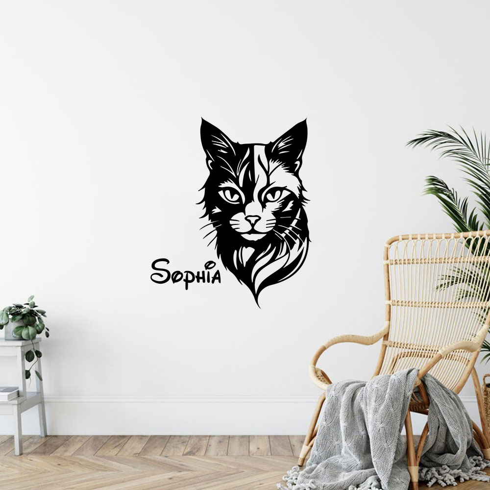 Home Decor Sticker - 1PC แมวน่ารัก ปรับแต่งชื่อได้ ศิลปะติดผนัง สติ๊กเกอร์ติดผนัง วัสดุพีวีซี