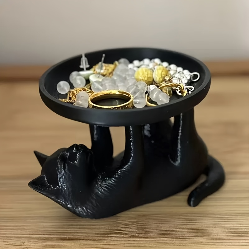 Vanity Home Decor - ถาดใส่เครื่องประดับรูปแมวดำสุดน่ารัก ถาดเรซิ่นรูปแมว จานใส่ของจุกจิก ถาดสัตว์ขนาดเล็ก สำหรับใส่แหวน ต่างหู