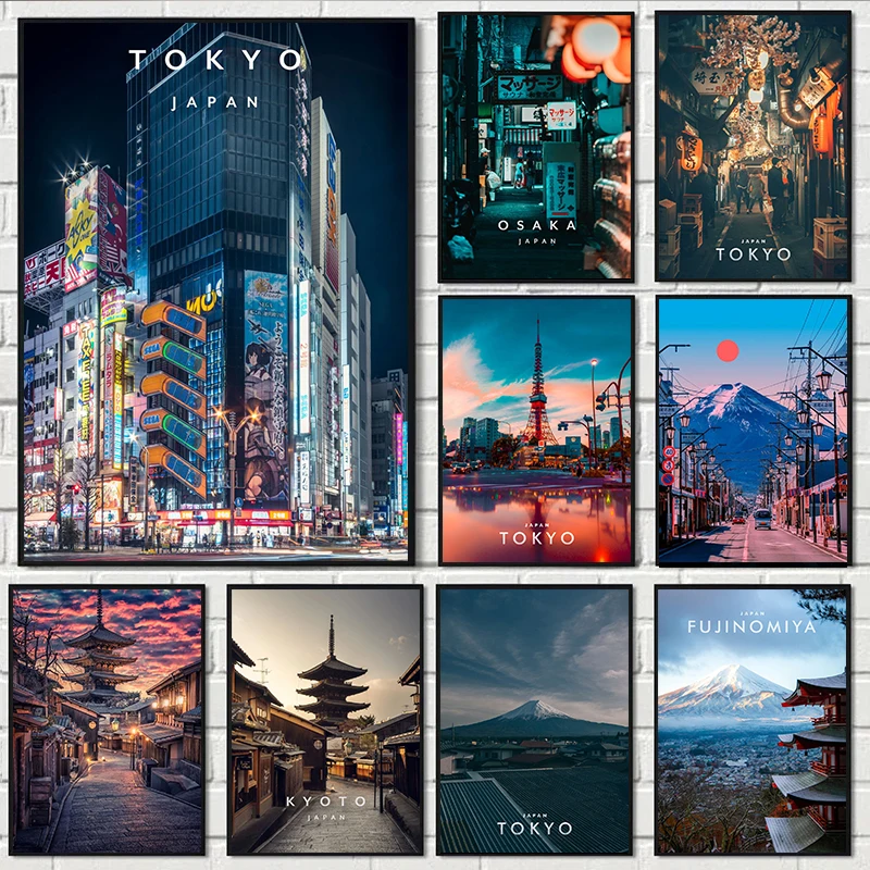 Home Decor Tokyo - ภาพพิมพ์บนผ้าใบลายวิวเมืองญี่ปุ่นโตเกียวสไตล์วินเทจ สำหรับตกแต่งผนังห้องนั่งเล่นและบ้าน