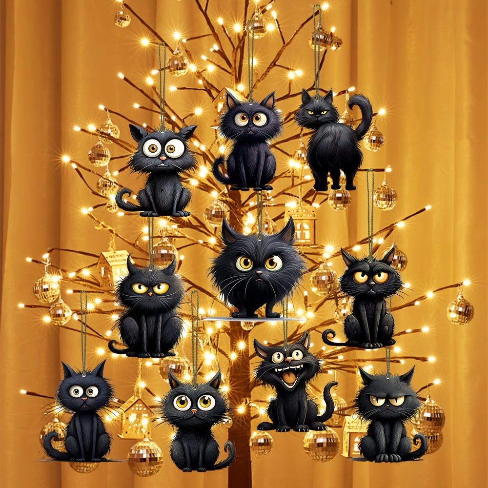 Home Decor Emoji - Handmade Black Cat Emoji ไม้แขวนเครื่องประดับ,งานฝีมือไม้,คริสต์มาสฮาโลวีนตกแต่งตกแต่งบ้านรายการ Perfect