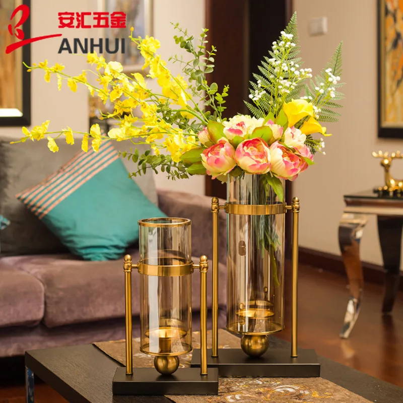 Glass Vase Nordic - โลหะแจกันNordicเชิงเทียนแก้วห้องนั่งเล่นตารางบ้านตกแต่งงานแต่งงานCenterpiecesของขวัญFC541
