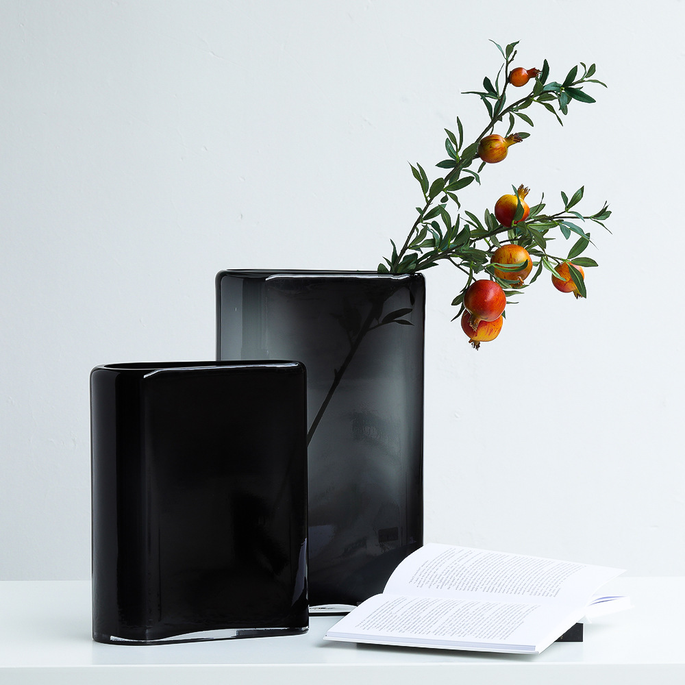 Glass Vase Nordic - แจกันแก้วทรงแบนขนาดใหญ่ ดีไซน์เรียบง่ายสไตล์มินิมอลแบบอิตาลี สำหรับปลูกดอกไม้ ดีไซน์เรียบง่ายสไตล์นอร์ดิก ของตกแต่งโต๊ะทำงานแบบใหม่