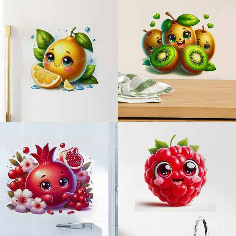 Home Decor Emoji - ผลไม้น่ารักอีโมจิสติ๊กเกอร์ติดผนังตกแต่งสำหรับห้องนั่งเล่นตู้ตู้เย็นตกแต่งบ้านสติกเกอร์กาว AA451