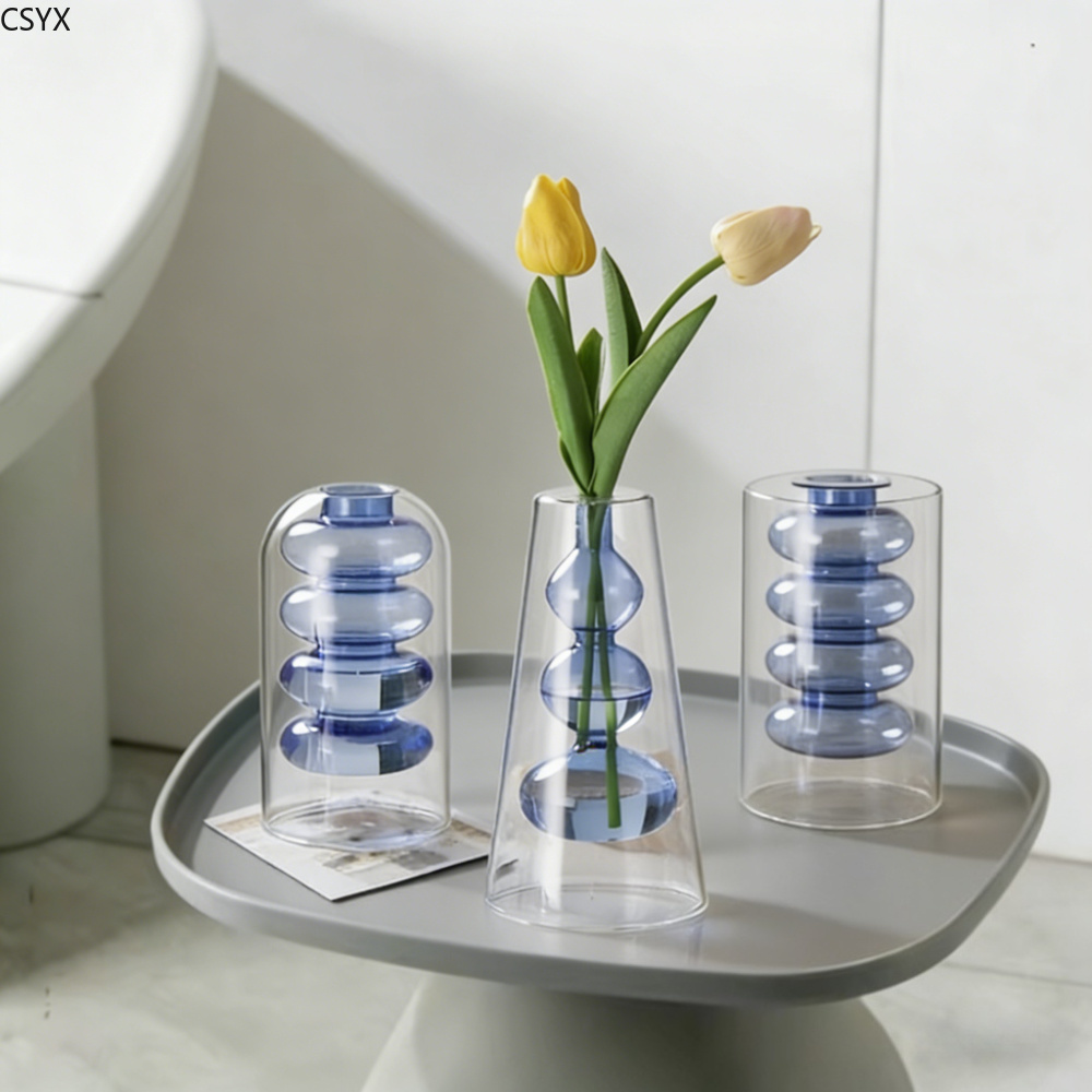 แจกันแก้วสองชั้นสีสันสดใสสไตล์ - Glass Vase Nordic บทวิจารณ์และราคา