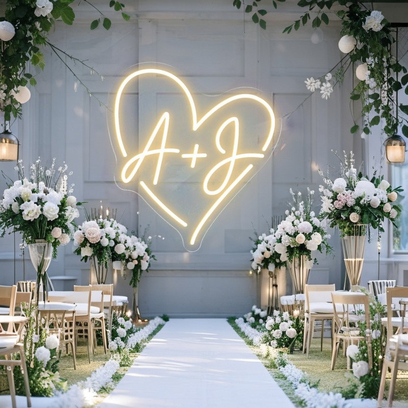CUSTOM Initials หัวใจ LED Neon - Home Decor Rustic บทวิจารณ์และราคา