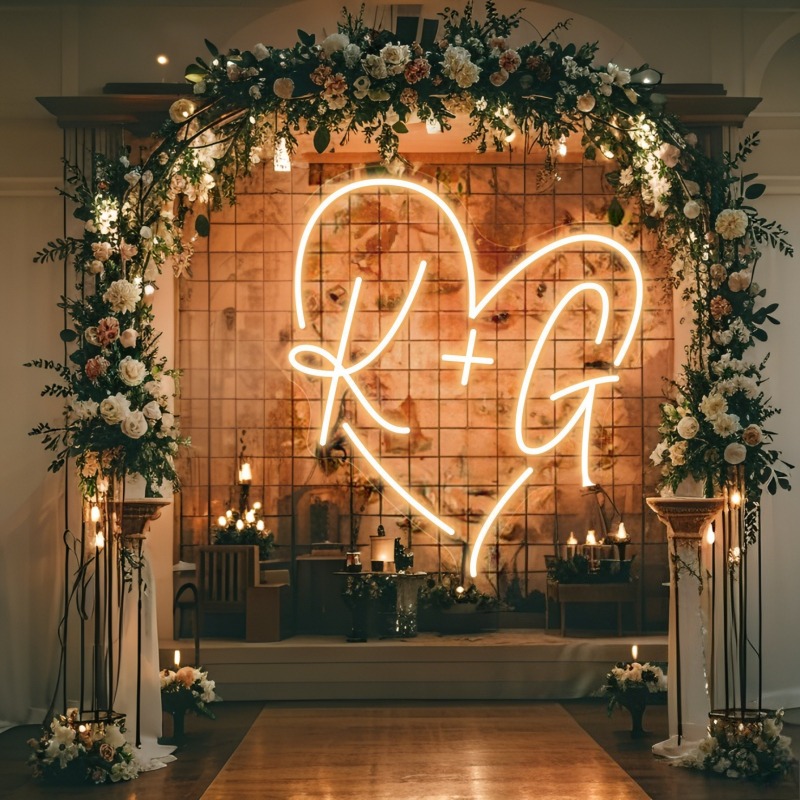 CUSTOM Initials หัวใจ LED Neon - Home Decor Rustic บทวิจารณ์และราคา