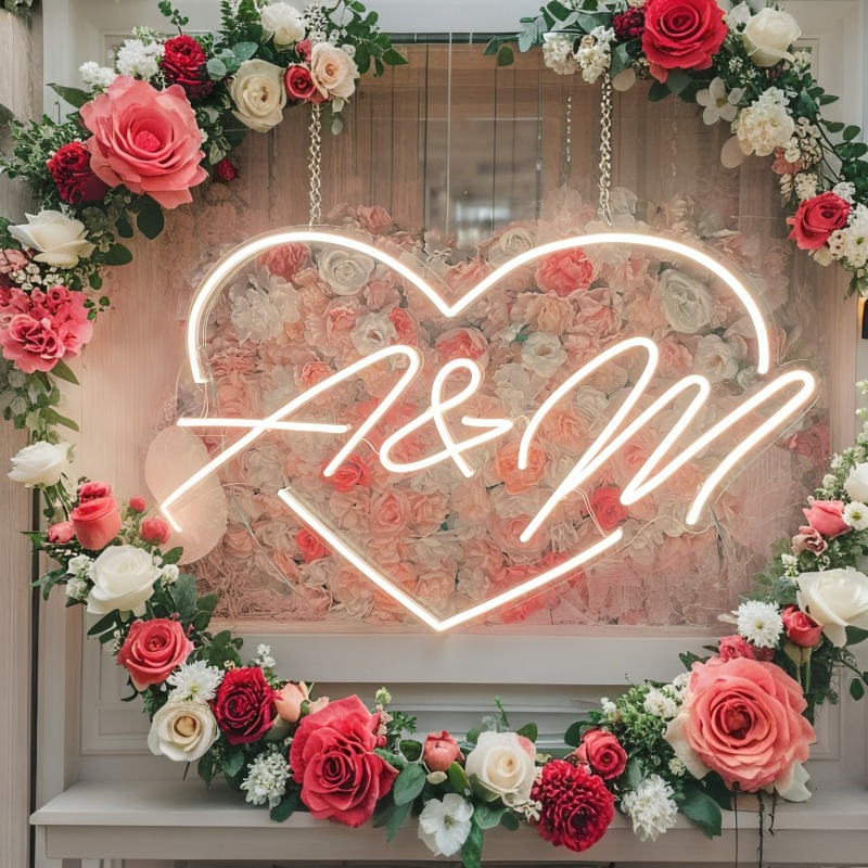 CUSTOM Initials หัวใจ LED Neon - Home Decor Rustic บทวิจารณ์และราคา