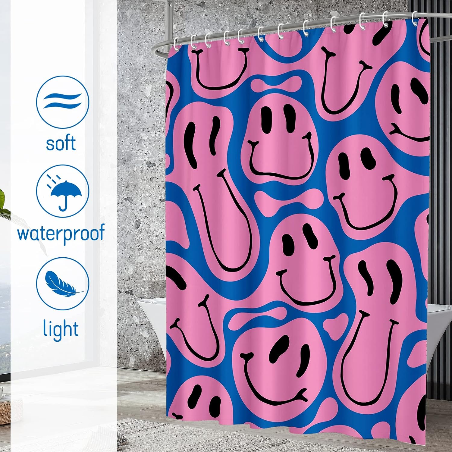 ม่านอาบน้ำพิมพ์ลายหน้ายิ้มน่าร - Home Decor Emoji บทวิจารณ์และราคา
