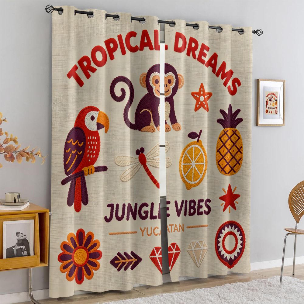 ผ้าม่านพิมพ์ลายลิงและนกแก้วยูค - Blackout Curtains บทวิจารณ์และราคา