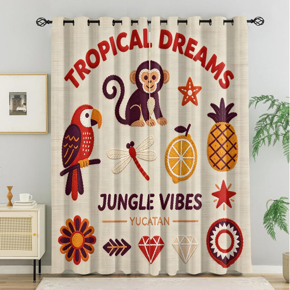 ผ้าม่านพิมพ์ลายลิงและนกแก้วยูค - Blackout Curtains บทวิจารณ์และราคา