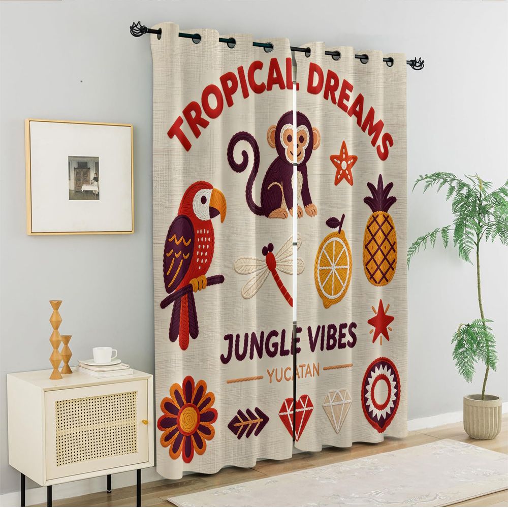 ผ้าม่านพิมพ์ลายลิงและนกแก้วยูค - Blackout Curtains บทวิจารณ์และราคา