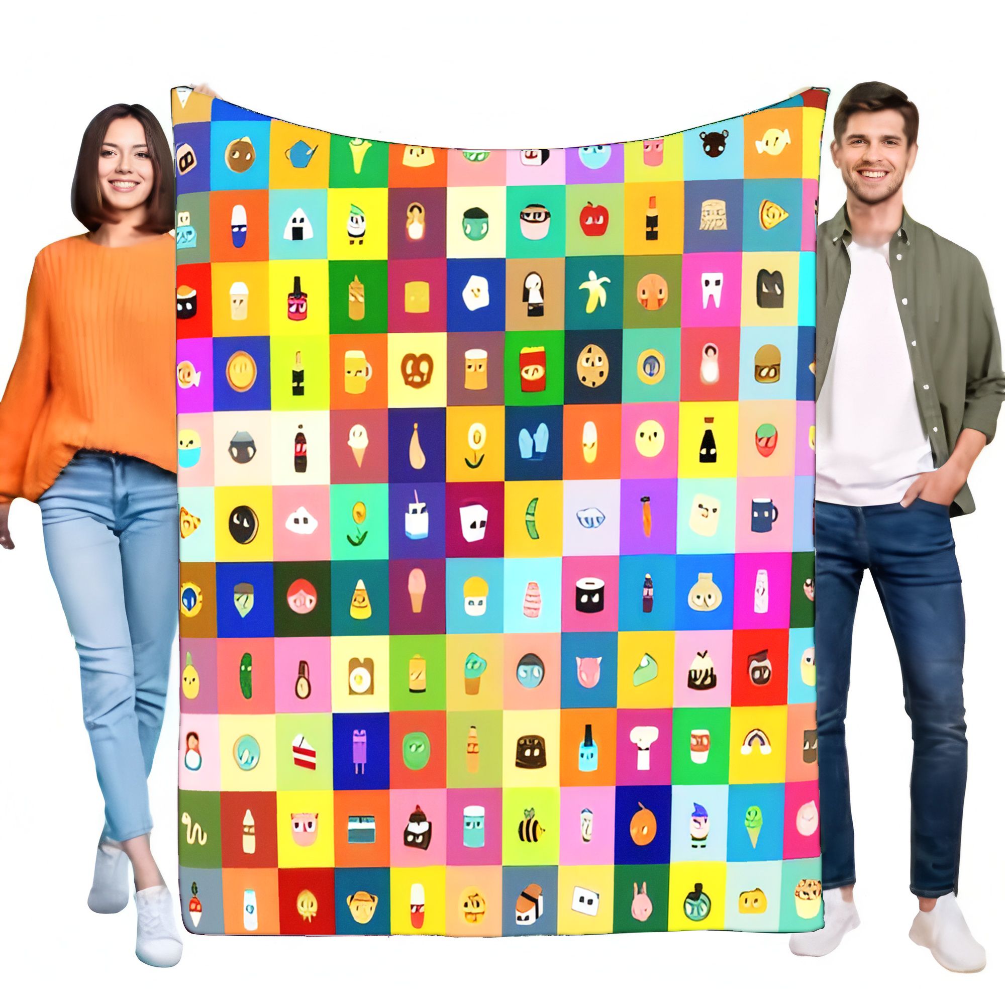 ผ้าห่มลายกริดไอคอนการ์ตูนสีสัน - Home Decor Emoji บทวิจารณ์และราคา