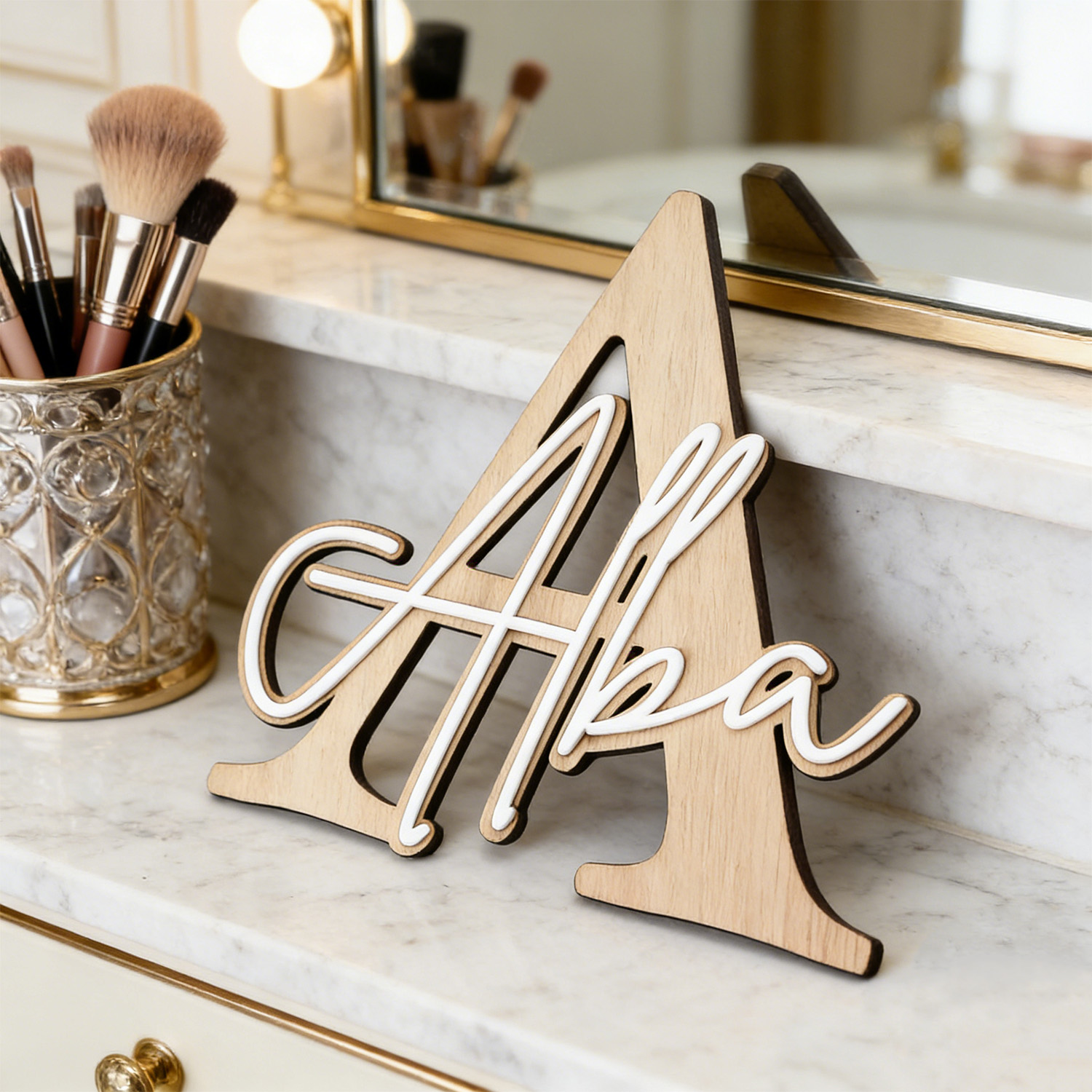 ป้ายไม้ตกแต่งชื่อแบบสองชั้น 1  - Home Decor Names บทวิจารณ์และราคา
